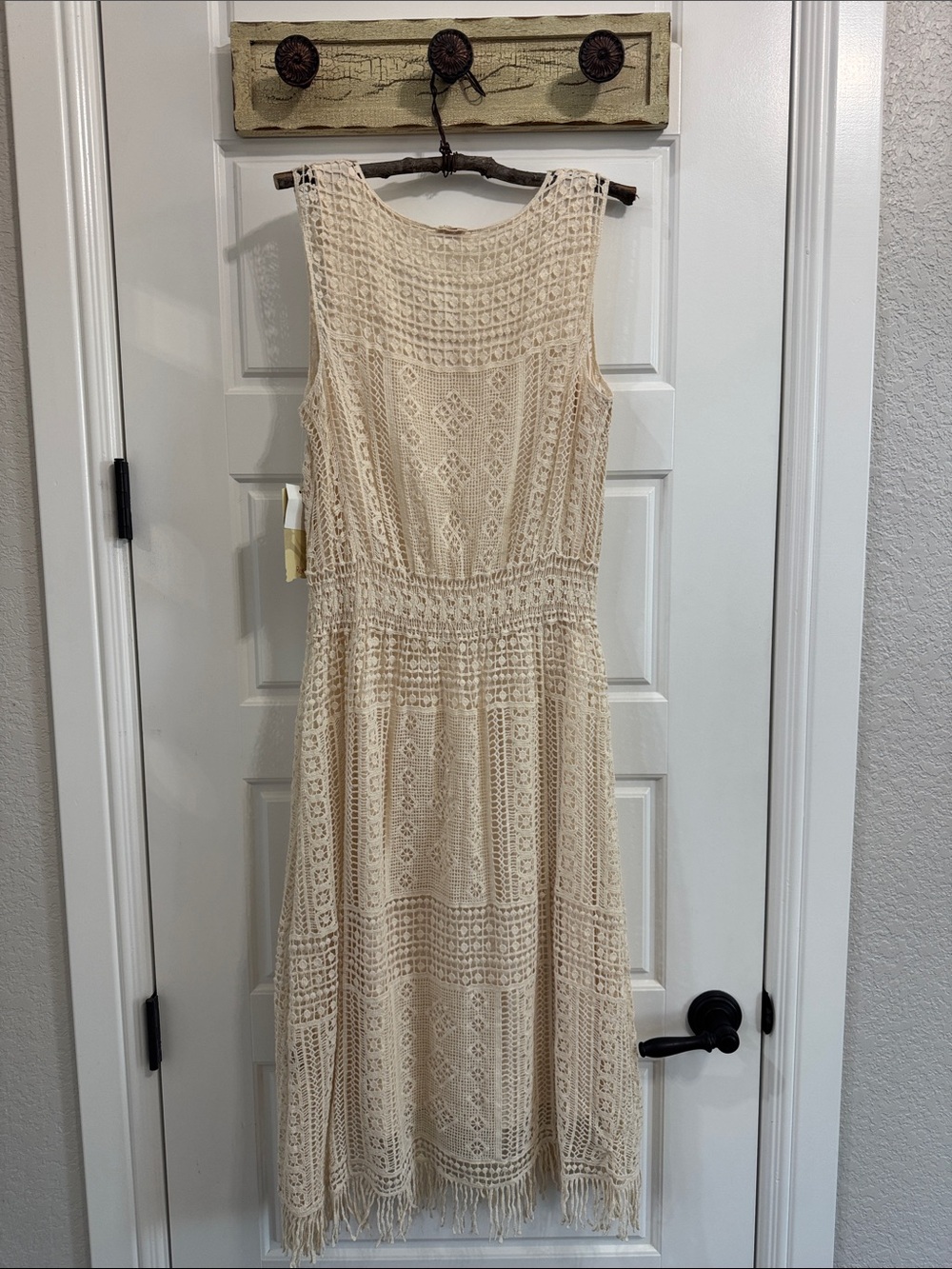 Reba Cream Crochet Fringe Midi Dress - Picture 5 of 7